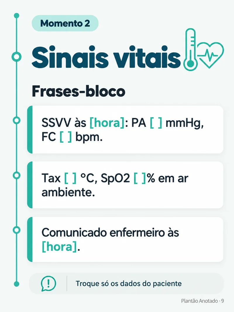 Card Sinais vitais com as frases-bloco em destaque