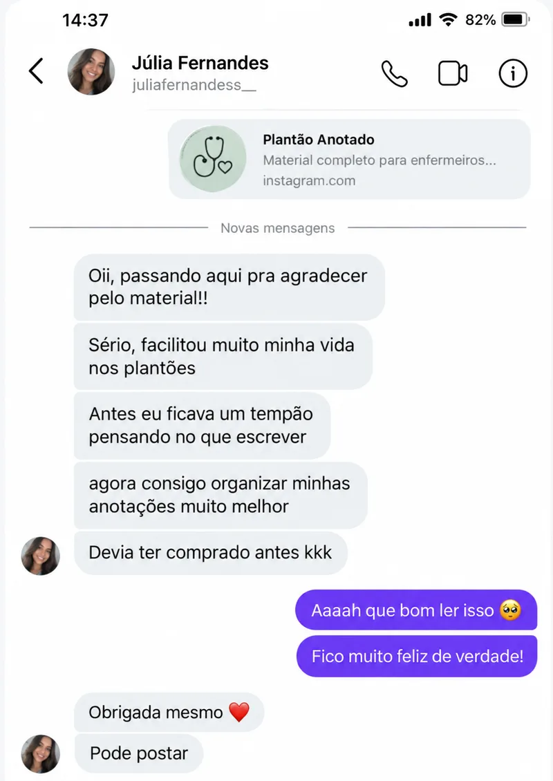 Depoimento de cliente que passou a organizar melhor as anotações no plantão
